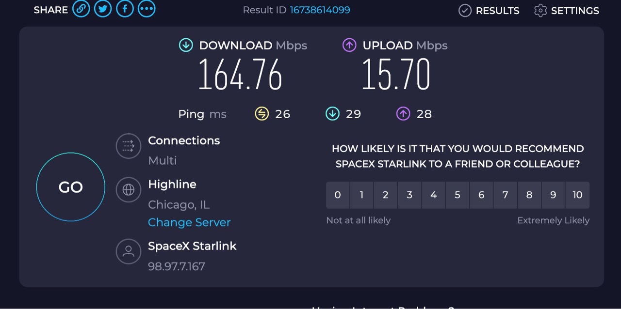 Starlink installation Fort Wayne IN Speed test