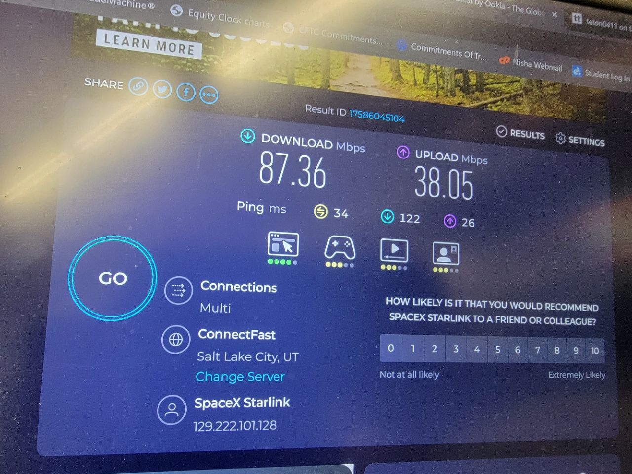 Starlink Speed test Aberdeen ID 