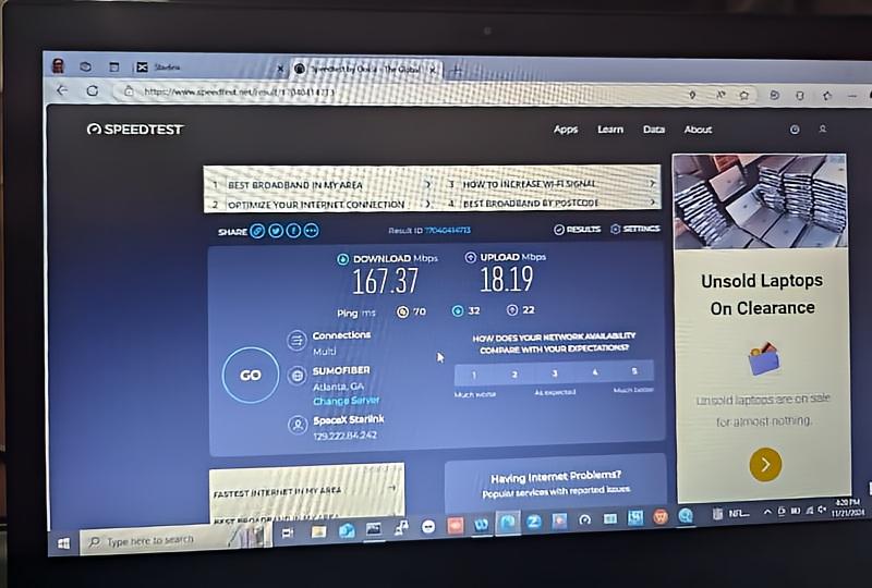 Starlink Speed Test in Tallahassee FL