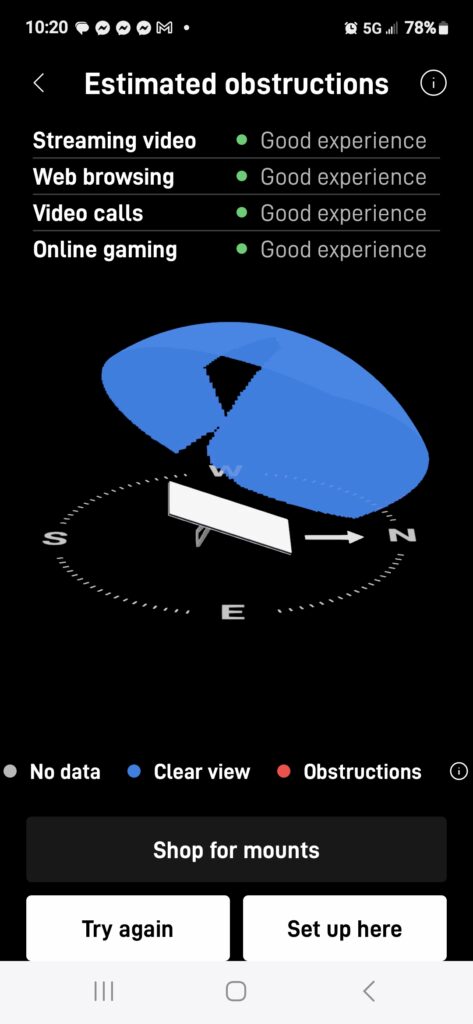 Starlink obstructions test Abita Springs LA
