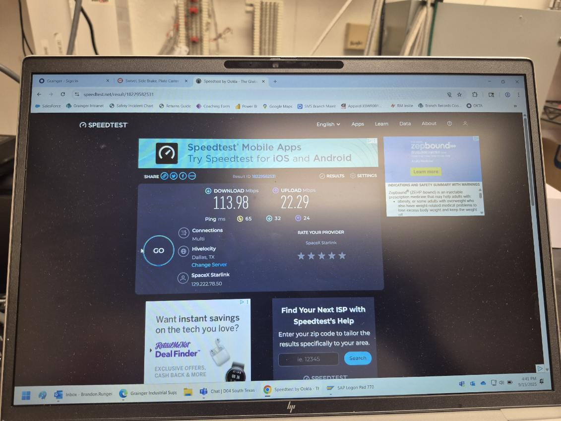 Starlink Speed Tests Bryan TX