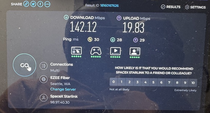 Starlink speed test Redmond WA