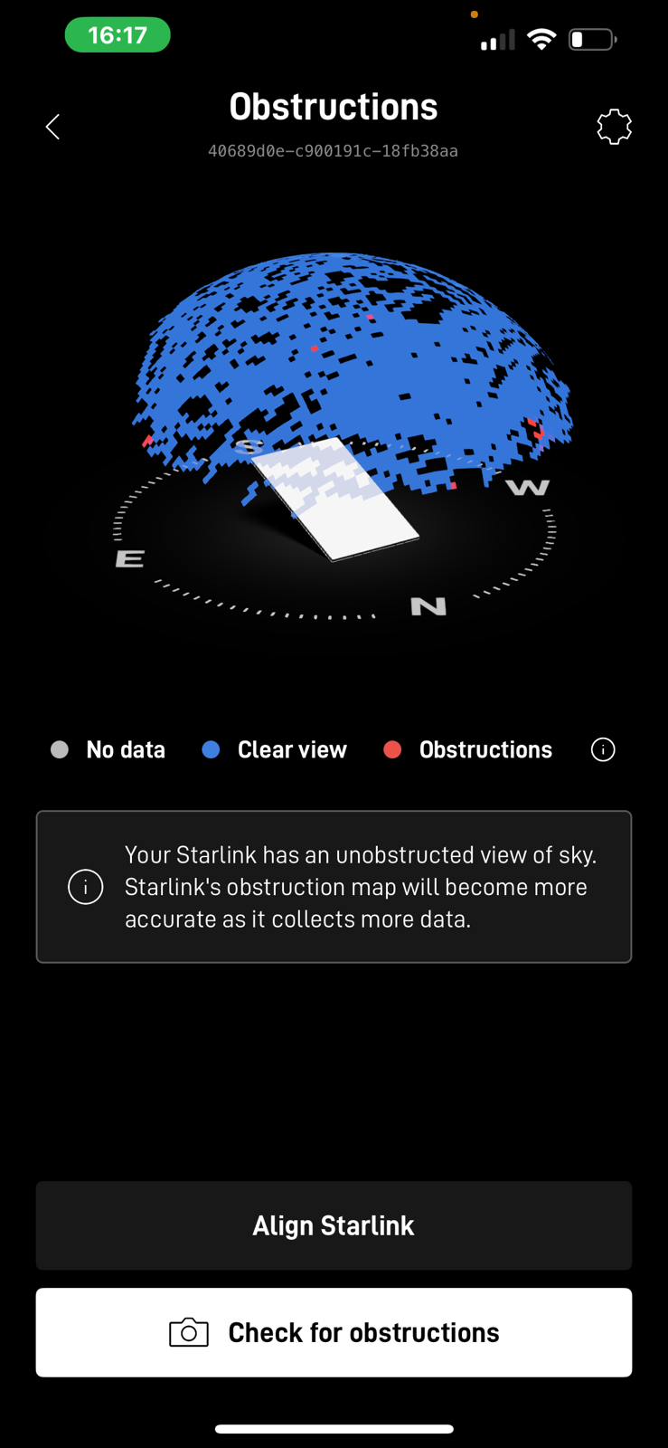 Starlink obstructions test Centreville AL