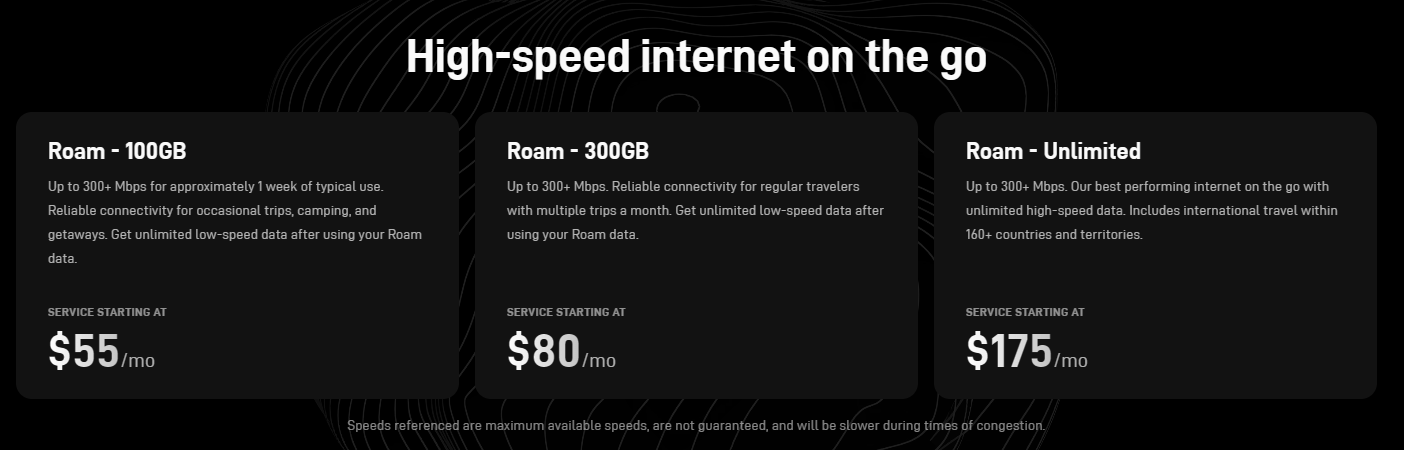 Starlink Roam Data Plans
