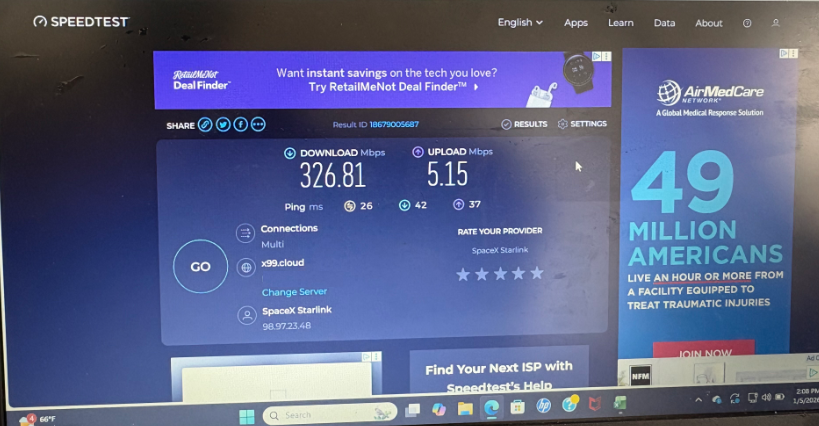 Starlink speed test New Orleans LA