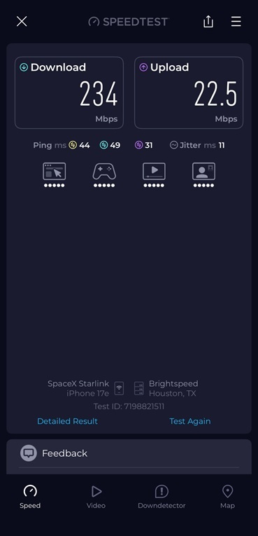 Starlink speed test Little Elm TX