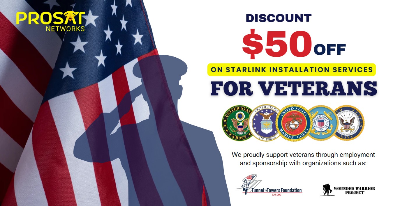 Military Veterans Discount $50 Off on Starlink Installation Services